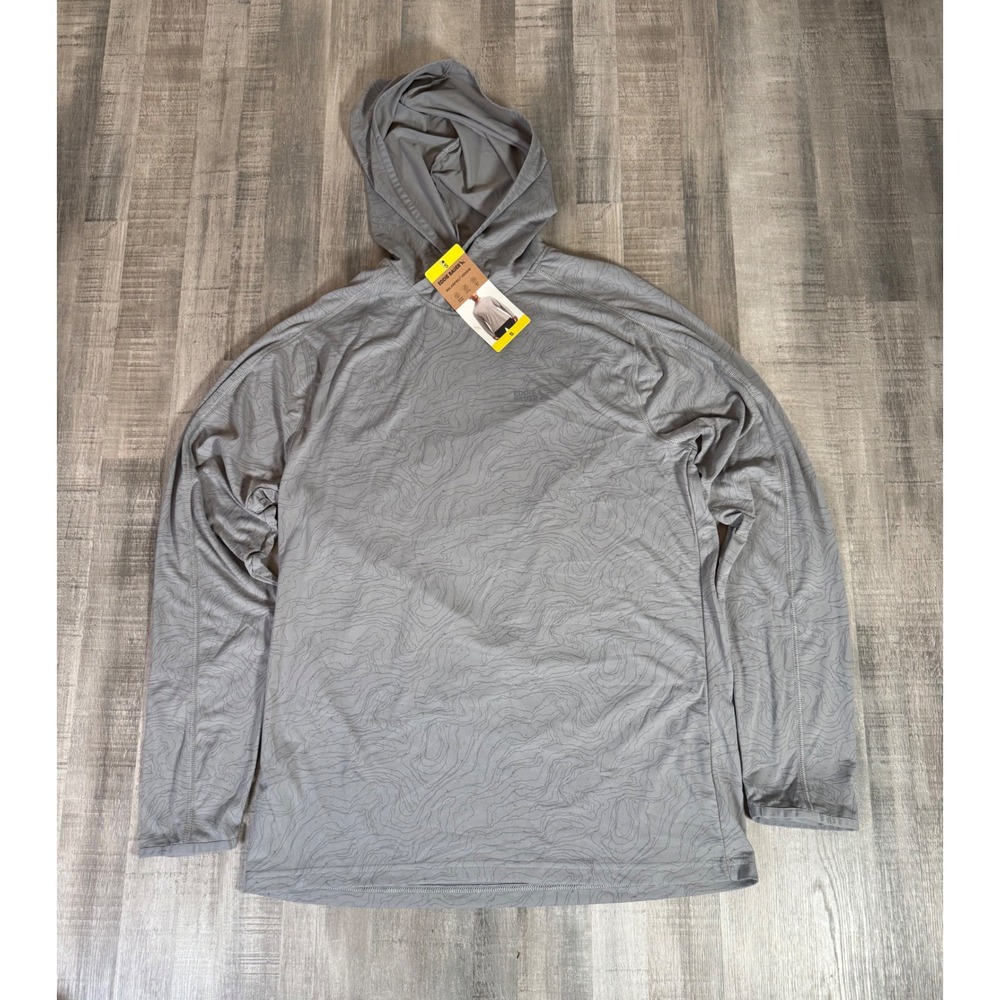 Eddie Bauer SolarFoil Hoodie Mens Small Gray Topo Print UPF 50+ Sun Shirt